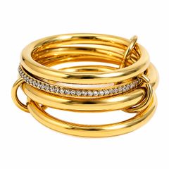ゴールド 16号 リング・指輪 レディース ステンレス 金属アレルギー対応 サージカルステンレス製 18K 多層重ねデザイン ラインストーン入り 輪っかモチーフ 結婚式 シーンにぴったり