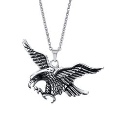 ジュエリー アクセサリー イーグルネックレス シルバー ステンレス チェーン 鷹ネックレス メンズ 鳥 ペンダント イーグルネックレス カッコイイ (銀色)