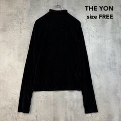 THE YON ザヨン F フリーサイズ ハイネックフィンガーホールカフベロアトップス ブラック 長袖 カットソー プルオーバー タートルネック サムホール 指穴 アタッチドカフ モックネック ストレッチ 光沢感 ★ ◇■ ◆■