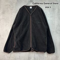 California General Store カリフォルニアジェネラルストア L ポップコーン フリース ジップ カーディガン CGS ブラック フルジップ Vネック ジャケット ブルゾン アウター ロゴ刺繍 ボア パイピング ★ ◇■ ◆■