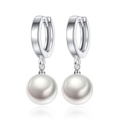 ピアス レディース ゆれる 真珠 パールピアス シルバー フープピアス 女性ピアス 両耳用 アクセサリー (White)
