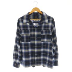 ビームスハート BEAMS HEART オープンカラーシャツ チェック柄 長袖 S 青 ブルー 紺 ネイビー 白 ホワイト 42-11-0049-222 /CX