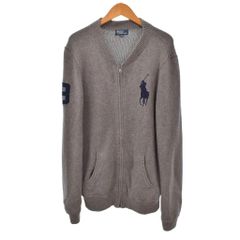 ポロ バイ ラルフローレン Polo by Ralph Lauren ニット ジャケット ブルゾン フルジップ ビッグポニー刺繡 170 グレー