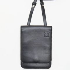 M04-k075 美品 LOEWE ロエベ フラット ガゼット カーフレザ― クロスボディショルダーバッグ ブラック