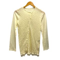 コムサデモード COMME CA DU MODE カーディガン クルーネック ウール混 ギャザー レース 長袖 M 白 アイボリー