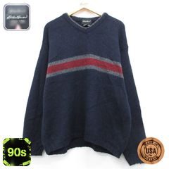 XL/古着 Eddie Bauer エディーバウアー 長袖 セーター メンズ 90年代 90s Vネック ウール USA製 ネイビー【spe】 26oct02