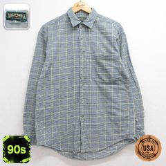 M/古着 American Eagle 長袖 シャツ メンズ 90年代 90s フランネル 胸ポケット コットン USA製 カーキ チェック 26oct02
