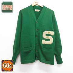 S/古着 HERBS 長袖 ビンテージ メンズ 60年代 60s ニット カーディガン レタード ウール グリーン【spe】 26oct02