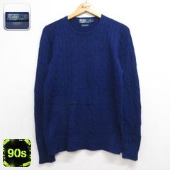 S/古着 ラルフローレン Ralph Lauren 長袖 ブランド セーター メンズ 90年代 90s ケーブル カシミア カシミヤ クルーネック ネイビー 26oct02