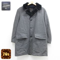 M/古着 JCペニー JCPenney 長袖 メンズ 70年代 70s ギャングコート ロング フラップポケット ウール グレー 霜降り【spe】 26oct02