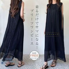 ワンピース ノースリーブ プリーツ ロングワンピース 夏 レディース ブラック 涼しい タンクトップ ロング丈 大きいサイズ シフォン ワンピース 体型カバー 