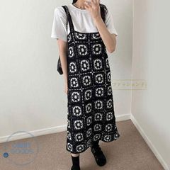 クロシェ編みニットワンピース ニットワンピース クロシェ編み フラワー ワンピース レディース 可愛い キャミソールワンピース 韓国 オルチャン 