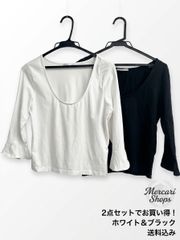 【2点セット】ZARA ザラ フレアスリーブカットソー Lサイズ ホワイト＆ブラック