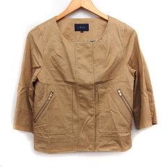 シップス SHIPS ノーカラー ジャケット 7分袖 無地 コットン 綿 ベージュ /FT47