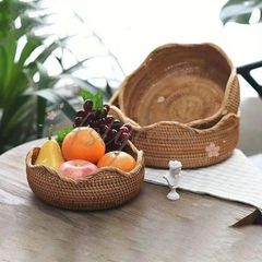 バスケット かご 籠 フルーツバスケット 手編み ラタン 藤編み 小物収納 小物入れ アジアン 雑貨 おしゃれ コスメ フルーツ 果物 お菓子 収納 装飾 ナチュラル 卓上 トレー プレート Sサイズ