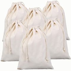 【新品】 I'm so happy 巾着袋 布 無地 綿 30 × 40 cm コットンバッグ 巾着 キャンバス生地 引き紐袋 (6枚セット)