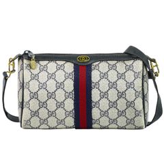 本物 グッチ GUCCI オールドグッチ シェリーライン GGスプリーム 2WAY ショルダーバッグ クラッチバッグ ポシェット ネイビー Shelly Line バッグ 中古・