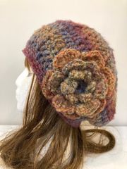 ハンドメイド　ブラウンレインボー　ベレー帽　ニット帽　ビーニー