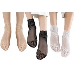 【新品】 [Byuuu] レディース フットカバー・パンプスソックス フリルレース クルーソックス かわいい ロリータ 透け感 ショートソックス 定番 レディース 靴下 パンプス用 スニーカー用 ファッション小物 (3足組（ブラック/ホワイト/肌）)