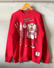 90‘s NUTMEG-NHL-Sweat-(size L)Made in U.S.A. ナツメグ スウェット 赤 アメリカ製 シカゴブラックホークス