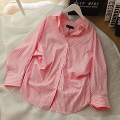 ZARA　ストライプオーバーサイズシャツ　ピンク　ザラ