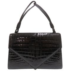 美品 ボッテガヴェネタ ワンハンドル シャイニングクロコダイル ブラック ハンドバッグ 黒 1325 BOTTEGAVENETA