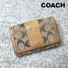 COACH コーチ シグネチャー 二つ折り財布 ベージュ ブラウン キャンバス×レザー L字ファスナー