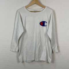 US製 Champion チャンピオン T1011 七分袖Tシャツ ラグラン ビッグロゴ 刺繍 ホワイト L メンズ 古着