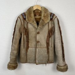 PITIC LEATHER by ARTURO レザージャケット フリンジ ビーズ ムートン ベージュ 38 メンズ 古着  メキシカン