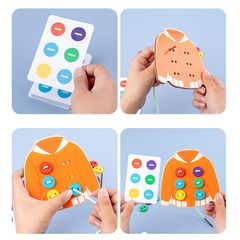【知育玩具】木製ボタン糸通し ボードゲーム 1セット 子供向け 洗濯バサミ・カード・ボタン付き 学習玩具 裁縫おもちゃ 微細運動技能・手と目の協調性トレーニングに最適