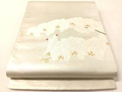 平和屋着物●「美しいキモノ」お馴染みのメーカー　となみ織物　加倉井和夫　太鼓柄袋帯　胡蝶蘭　双鳥文　銀彩　正絹　逸品　CABM8918vp