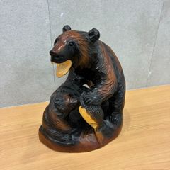 親子熊 木彫り 置物　高さ：約34cm　中古　KM128