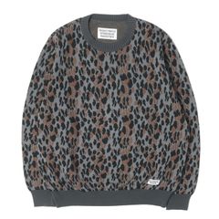 【美品】WACKO MARIA ワコマリア ニット グレー M 25SS レオパード柄 ジャガード ニットセーター LEOPARD JACQUARD KNIT SWEATER 25SSE-WMK-KN05 日本製 トップス プルオーバー【メンズ】【中古】