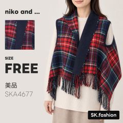 美品 niko and ... ストール 大判ストール　ポンチョ風　アームホール付き　タータンチェック　フリンジ　裏無地