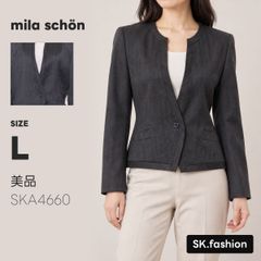 美品 mila schön アウター ノーカラージャケット　長袖　ショート丈　ストライプ柄　シングルボタン　ポケット付き　ウール100％　イタリア製