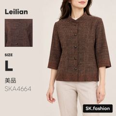 美品 Leilian アウター ジャケット　七分袖　スタンドカラー　前ボタン　裾切り替え　袖口スリット　リヨセル混　麻混　日本製