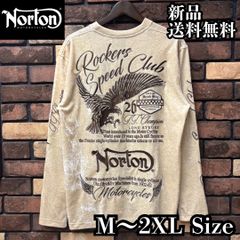 【Norton/ノートン】イーグルベロアVネックロンT 263N1107 ベージュ 長袖Tシャツ バックデザイン 刺繍 イーグル ロゴ バイク バイカー ツーリング アメカジ カジュアル シンプル ユニセックス 新品 未使用 送料無料