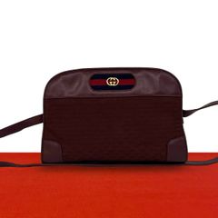 極 美品 GUCCI グッチ オールドグッチ シェリーライン マイクロGG ロゴ 金具 キャンバス レザー ショルダーバッグ ワインレッド 28306