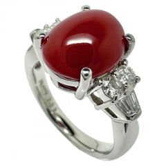 11.5号 赤珊瑚/コーラル コラリウムルブラム(血赤) 3.33ct ダイヤモンド 計0.41ct リング・指輪 Pt900プラチナ 7.8g レディース 【中古】【真子質店】【NN】