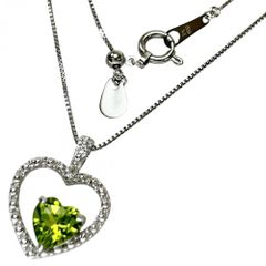 ハートデザイン ペリドット 0.59ct ダイヤモンド 0.01ct ネックレス Pt900プラチナ 2.8g 45cm レディース 【中古】【真子質店】【NN】