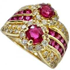 10.5号 ルビー 1.56ct ダイヤモンド 0.45ct リング・指輪 K18ゴールド 18金  7.0g レディース 【中古】【真子質店】【NN】