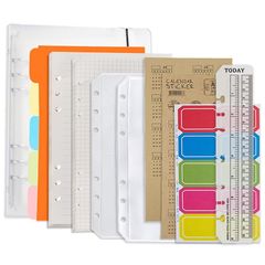 【新品】 DY.2ten システム手帳 A5 手帳リフィル 90枚 リフィル 方眼 横罫 6穴 リング バインダー PP クリアポケット ファスナーポケット カードポケット ブックマーク カラーインデックス 付箋 インデックス日付シート付き 1