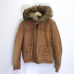 M. Julian エムジュリアン ビンテージ古着 本皮レザー ファー付き パーカー ブルゾン ジャケット 茶色 36 メンズ
