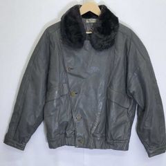 MANUEL HERRERO マヌエルヘレーロ ユーロ ビンテージ古着 レザー斜めボタン ボア付き本皮ブルゾン 革ライダースジャケット グレー メンズ
