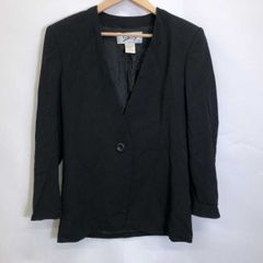 GENNY ジェニー イタリア製 無地 長袖ノーカラー テーラードジャケット 黒 サイズ不明 レディース 毛80% ナイロン10% レーヨン10%