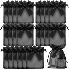 【新品】 [MALFY] オーガンジー 巾着 20枚セット 16×11ｃｍ アクセサリー 袋 半透明  小物収納 ピアス ネックレス用 ハンドメイド梱包袋 プレゼント袋 (ブラック)