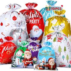【新品】 LIHAO クリスマス  袋 10枚入 プレゼント 袋 クリスマス ギフトバッグ 4サイズ 小 大 特大 らっぴんぐ袋 グリーティングバッグ 10デザイン カラフル 10本リボン付き
