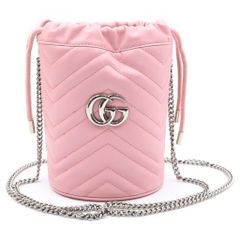 GUCCI (グッチ) GGマーモント スモール バケットバッグ チェーンショルダーバッグ ピンク レザー 575163 シルバー金具