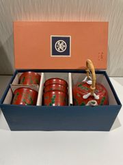 【未使用】たち吉 朱巻 魚藻紋 茶器揃 急須＆湯呑み5客セット 共箱付き