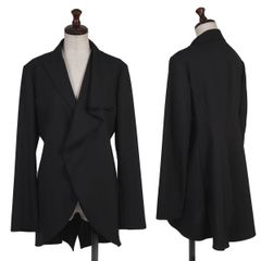 ヨウジヤマモト ファムYohji Yamamoto FEMME ウールトロアシンメトリードレープジャケット 黒2
